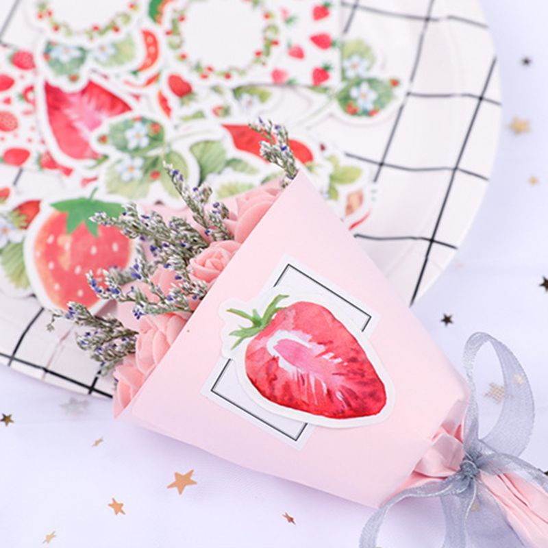 Hộp 45 Miếng Dán Hình Trái Dâu Trang Trí Túi Bánh Kẹo DIY