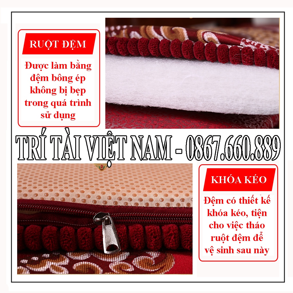 Đệm ghế gỗ phòng khách thêu hoa cao cấp