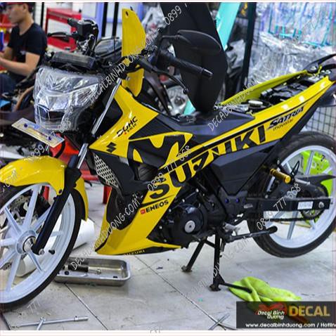 Decal Xe Máy - Tem Trùm Satria, Raider Vàng Đen Movistar Cực Chất Soeei Đẹp