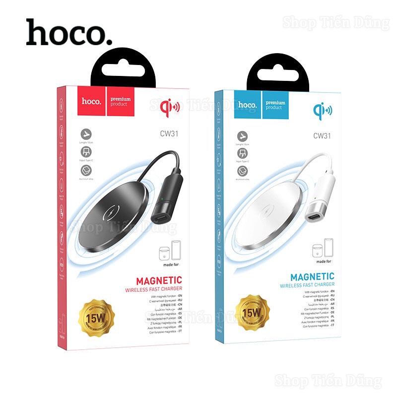 Đế Sạc Không Dây Hoco CW31 Hỗ Trợ Sạc Nhanh 15W Có Chân Sạc Type-C Nhỏ Gọn Chính Hãng