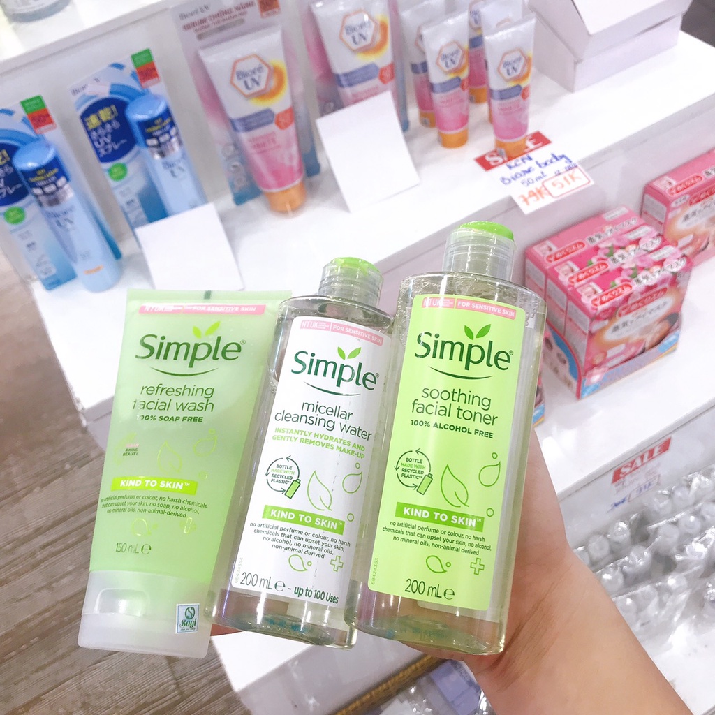 Sữa Rửa Mặt, Nước Tẩy Trang, Toner Nước Hoa Hồng SIMPLE KIND TO SKIN, Combo Skincare Simple | BigBuy360 - bigbuy360.vn
