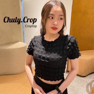 Áo croptop form ôm vải xốp mềm mịn, phong cách tiểu thư sang chảnh - chuly
