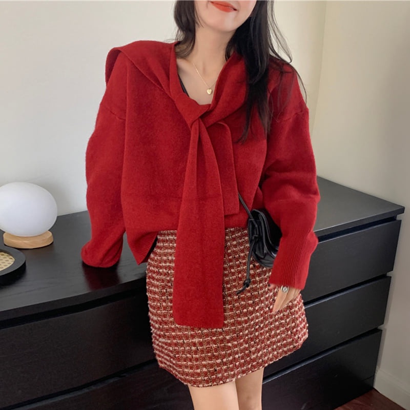Áo len kiểu Hàn kèm khăn vai
