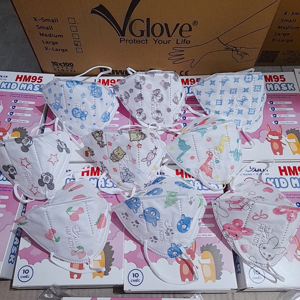 1 hộp Khẩu Trang trẻ em 2-12 TUỔI HM95 KID MASK 5 lớp với 2 lớp kháng khuẩn ,chống bụi mịn Pm2.5 (10 chiếc)
