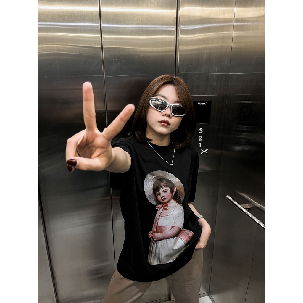 Áo thun unisex nam nữ baby face form rộng tay lỡ màu đen teeholic - áo thun em bé tranh sơn dầu gothic ths local brand