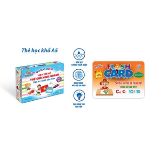 Combo 1 Bộ thẻ học khổ A5 cao cấp + 1 Bộ thẻ học khổ A5 chữ cái tiếng Việt và chữ số