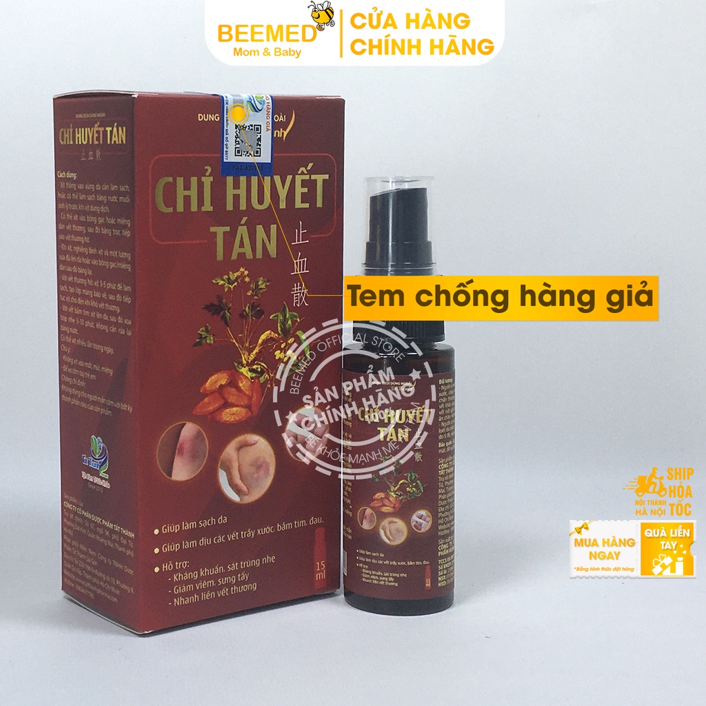 Chỉ huyết tán lọ 15 ml Xịt sơ cứu vết thương, xịt bỏng, loét do nằm bất động lâu, vết khâu mổ sau phẫu thuật