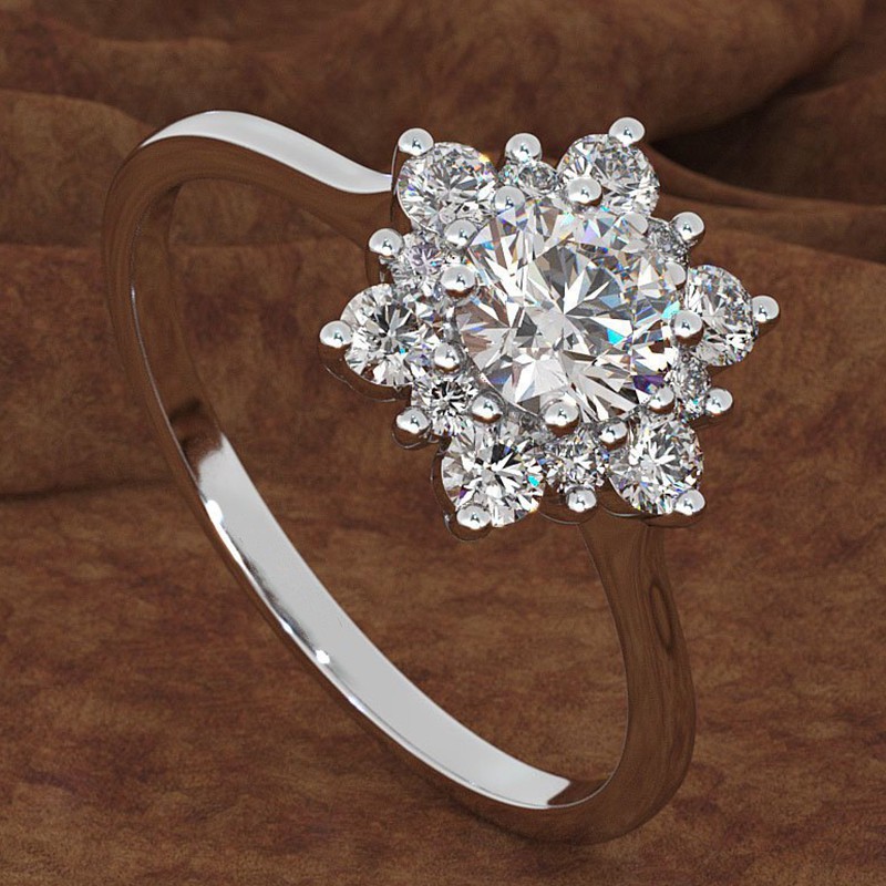 Aifei Jewellery Women Ring Flower Mosaic Diamond 925 Sterling Silver R1142