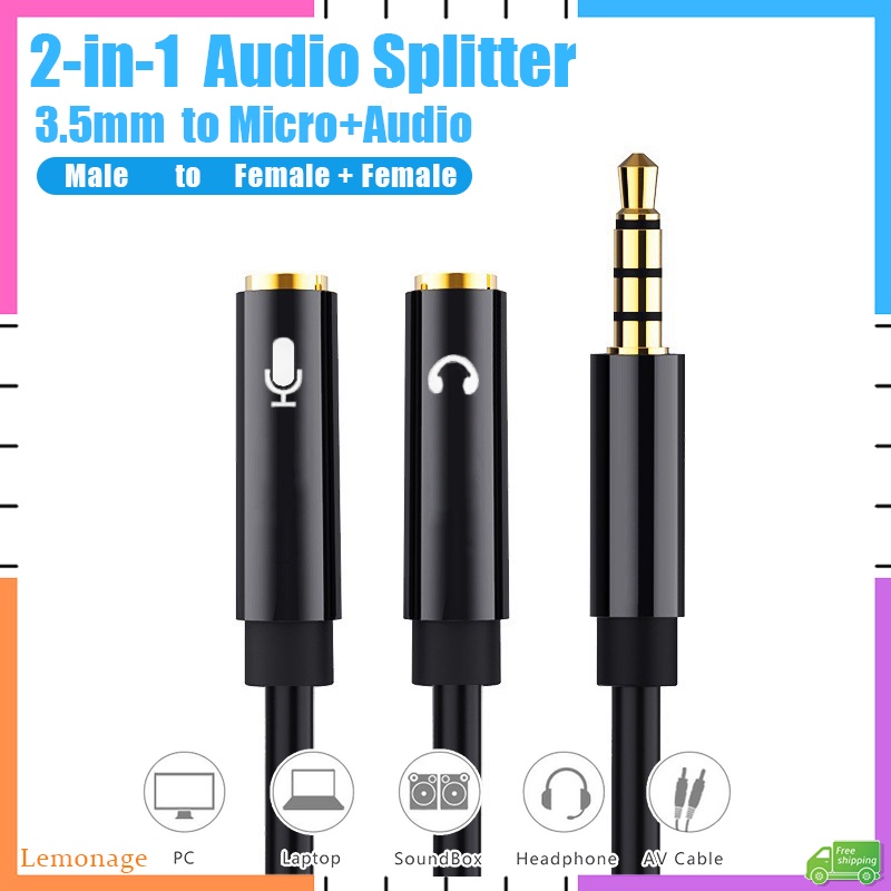 Cáp Chia Âm Thanh 2 Trong 1 Giắc Cắm 3.5mm Sang 2 Ổ Cắm AUX Chuyên Dụng Cho Máy Tính / Micro