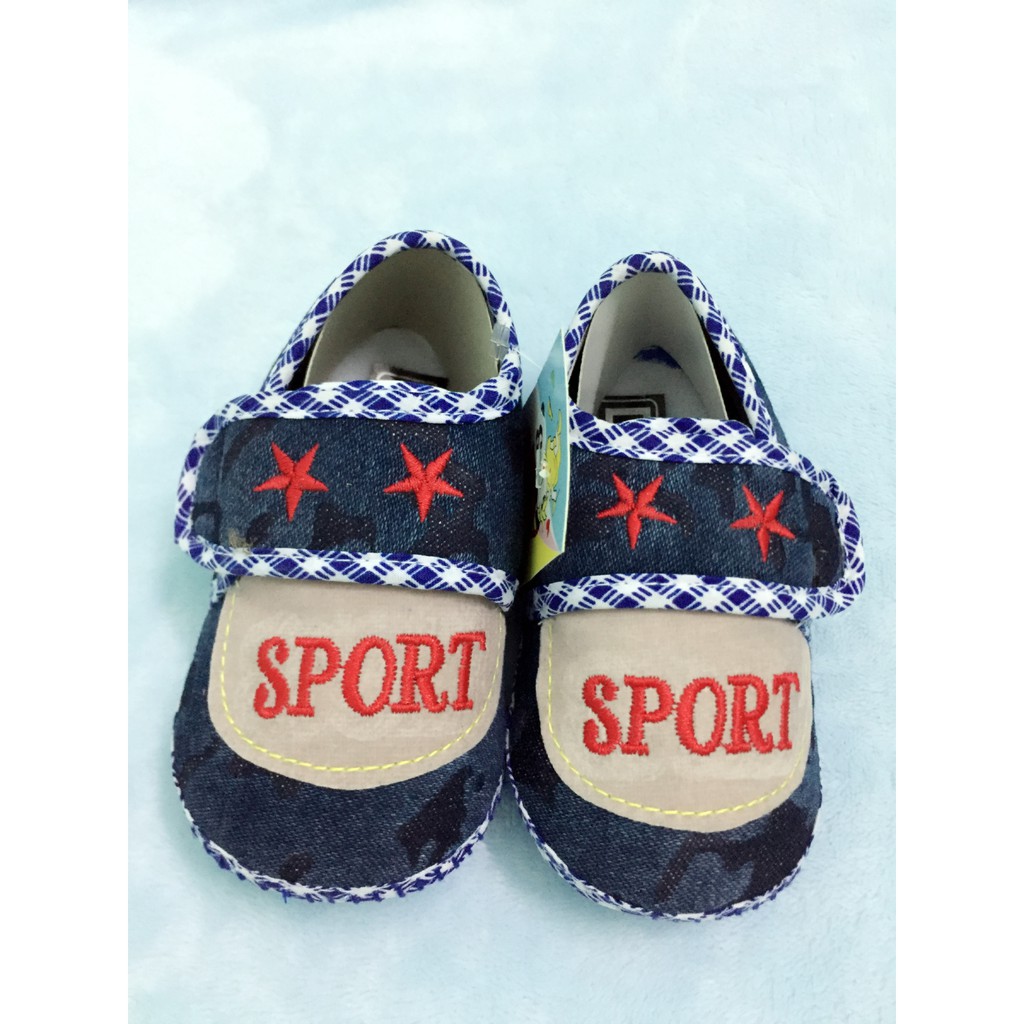 Set 3 đôi giày tập đi đế bệt vải jean - Baby Sport (Đỏ, Xanh, Xám)