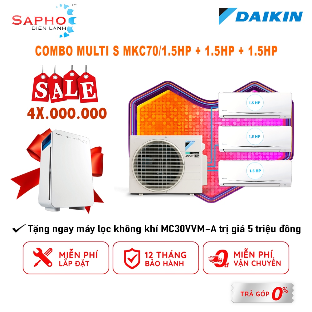 Máy lạnh Daikin Multi S Combo MKC70/1.5HP+1.5HP+1.5HP Inverter Gas R32 Model 2021 Thái Lan Chính Hãng