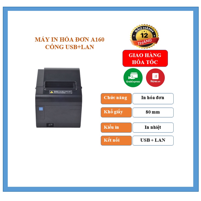 Máy in hóa đơn Xprinter A160 Khổ K80 (USB+LAN)