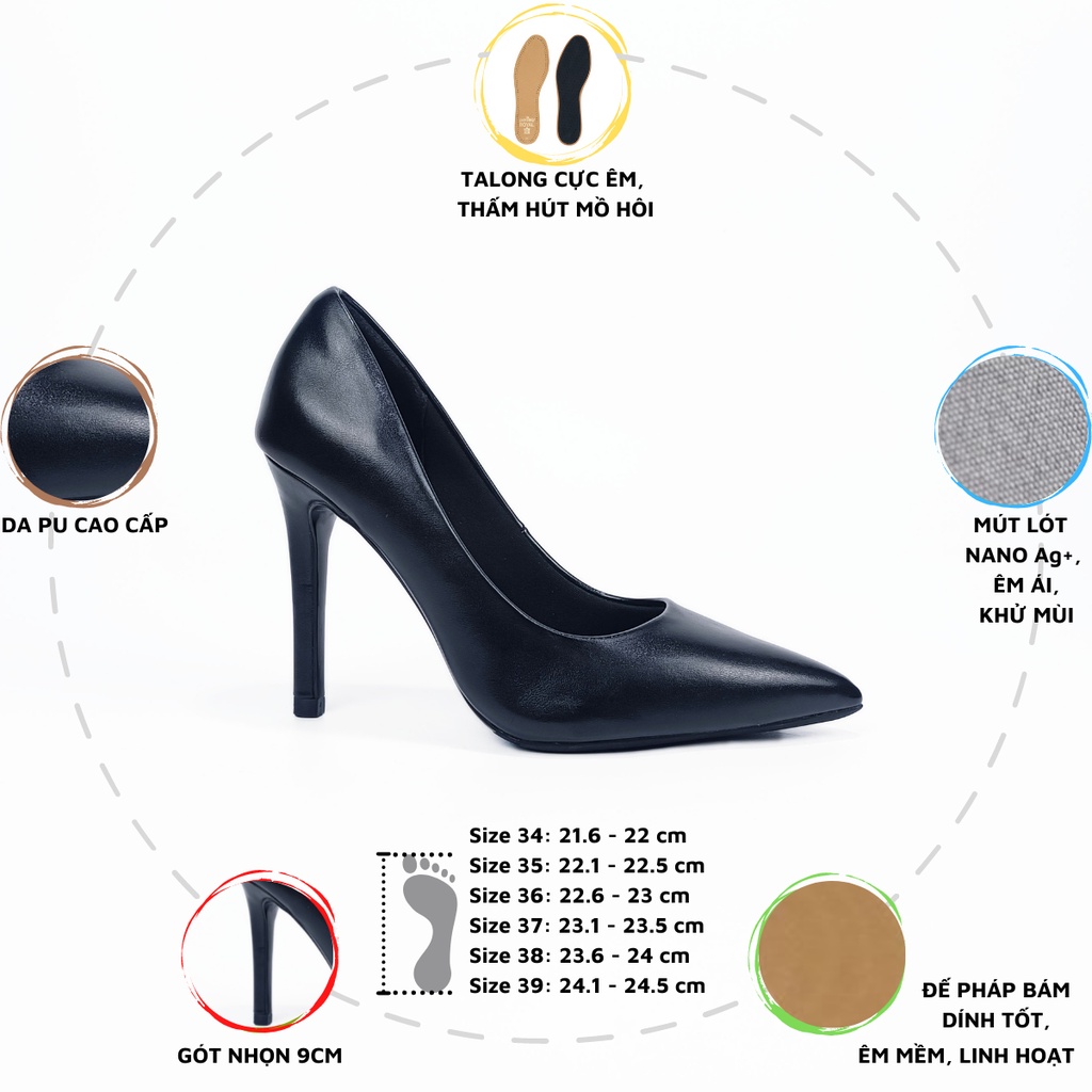 Giày cao gót mũi nhọn 10cm HADU G1012 - da mờ gót đũa cao 10cm bít mũi