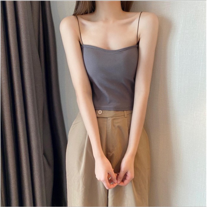 áo 2 dây croptop có mút ngực sợi bún TWO WIRE COAT dáng ôm mịn vải cotton co giãn dễ mặc