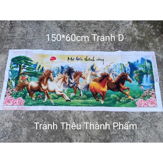 (Đã thêu) Tranh thêu chữ thập mã đáo thành công ngựa 140x57cm
