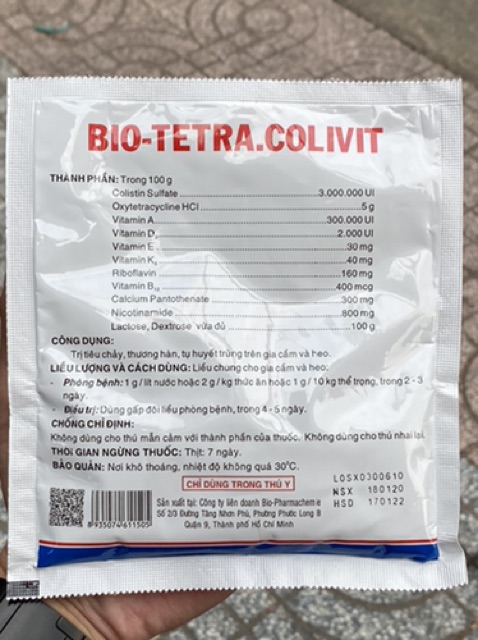 BIO TETRA COLIVIT CHUYÊN TRI ECOLI, VIÊM RỐN TRÊN VẬT NUÔI.