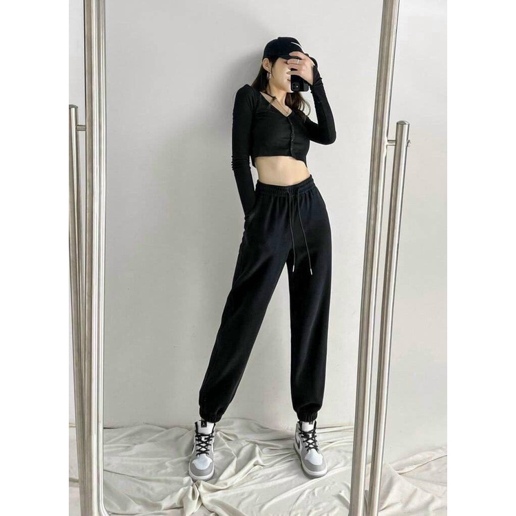 Quần jogger nữ bo chun gấu bomber thể thao dày dặn phong cách Ulzzang