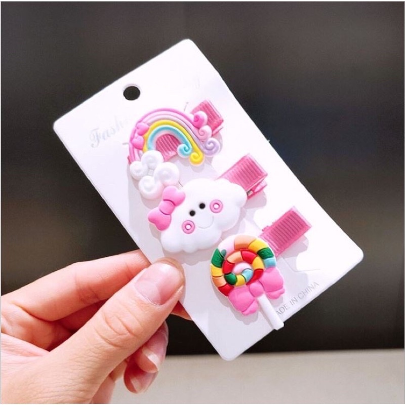 Set 3 Kẹp Tóc Cầu Vồng + Kẹo Mút + Đám Mây phong cách Hàn Quốc cho bé yêu ❤️