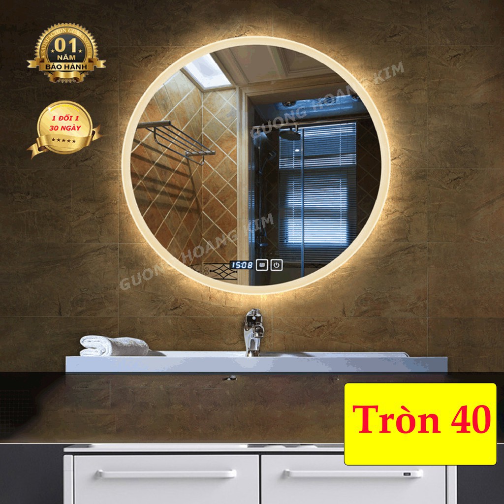 Gương tròn đèn led trang điểm treo tường cảm ứng thông minh  kich thước D40 - guonghoangkim mirror