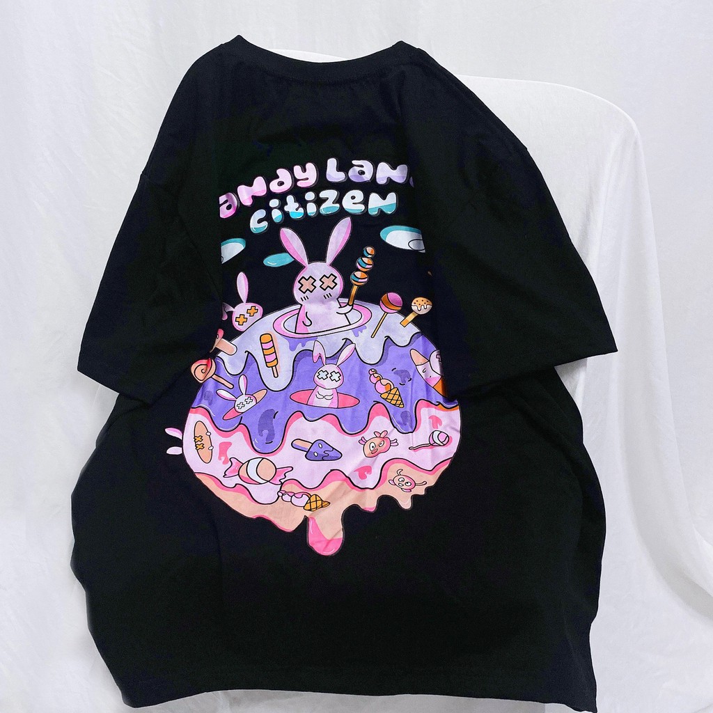 Áo Thun tay lỡ YAYSHOP phông unisex nam nữ chất cotton mềm mịn in Thỏ CANDY LANDS siêu đáng yêu