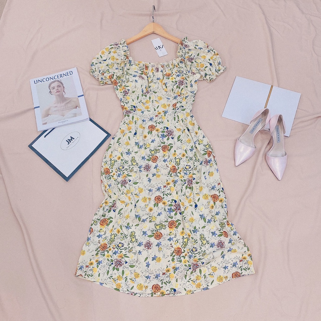 Váy Đầm Hoa Nữ, Nhún Ngực Tay Nhún Thun Tông Màu Nhẹ Nhàng Chất Vải Mềm Đẹp, Tôn Dáng, Sang Chảnh.