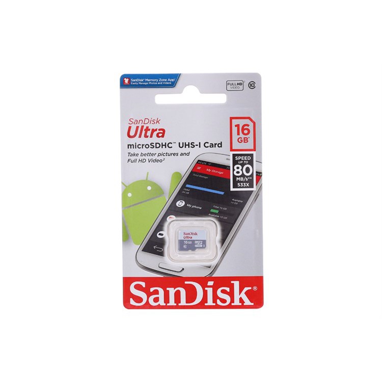 Thẻ nhớ Sandisk ultra 16GB chính hãng. BH 05 Năm [Tốc độ 80MB/s]