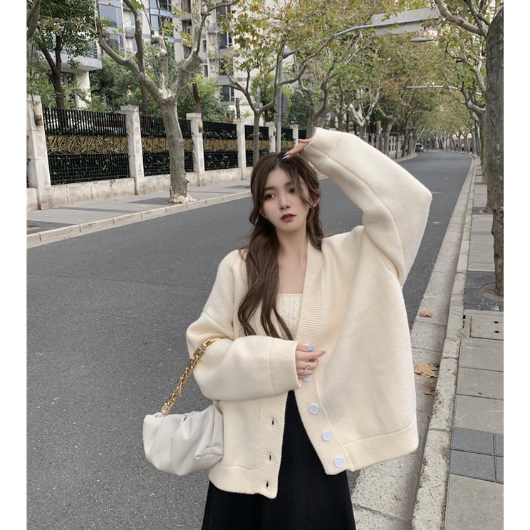 Áo khoác cardigan len nữ cổ tim V phối cùng váy dạ dệt kim phong cách ulzzang Hàn quốc MSP501