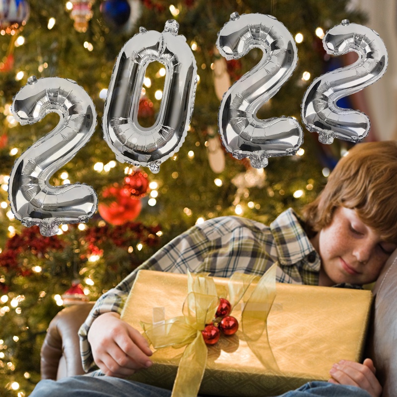 Bong bóng hình số 2022 trang trí nhà cửa mừng năm mới 16 inch