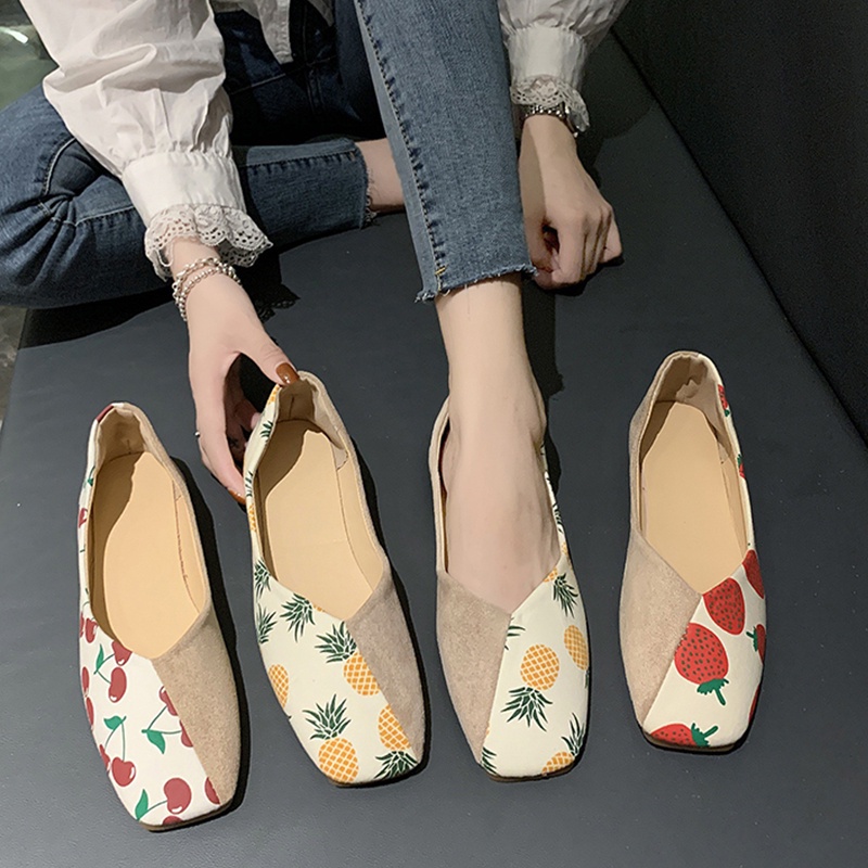 Giày búp bê IELGY đế mềm in họa tiết trái cây cho nữ