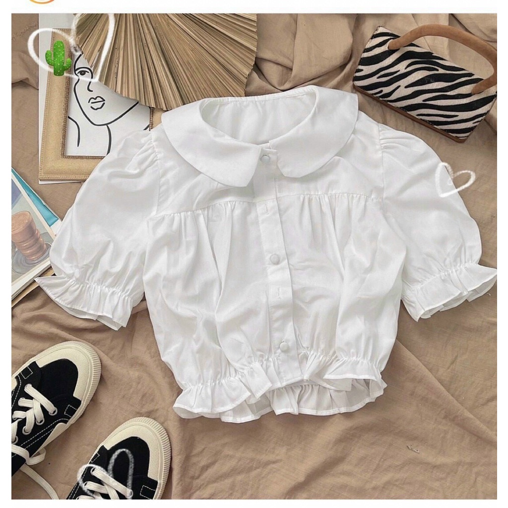 Áo croptop nhúm cổ bèo cực xinh , chất kate hàn mềm mịn