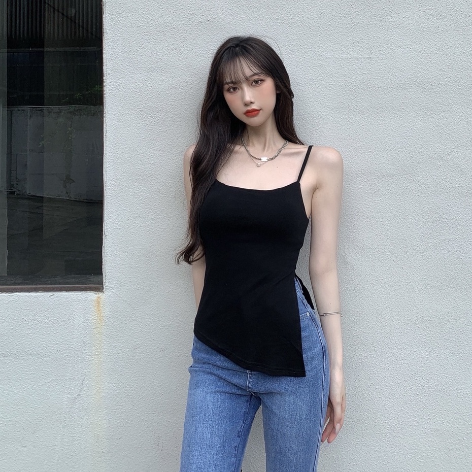 QADCOL Áo Ống Thiết Kế Không Đồng Đều Xinh Xắn Thời Trang Dành Cho Nữ