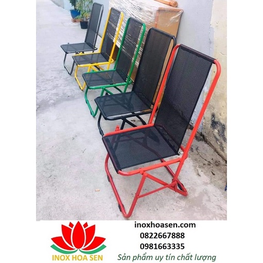 Ghế cafe xếp dựa cao 82cm giá rẻ,ghế sắt lò xo lưới sịn
