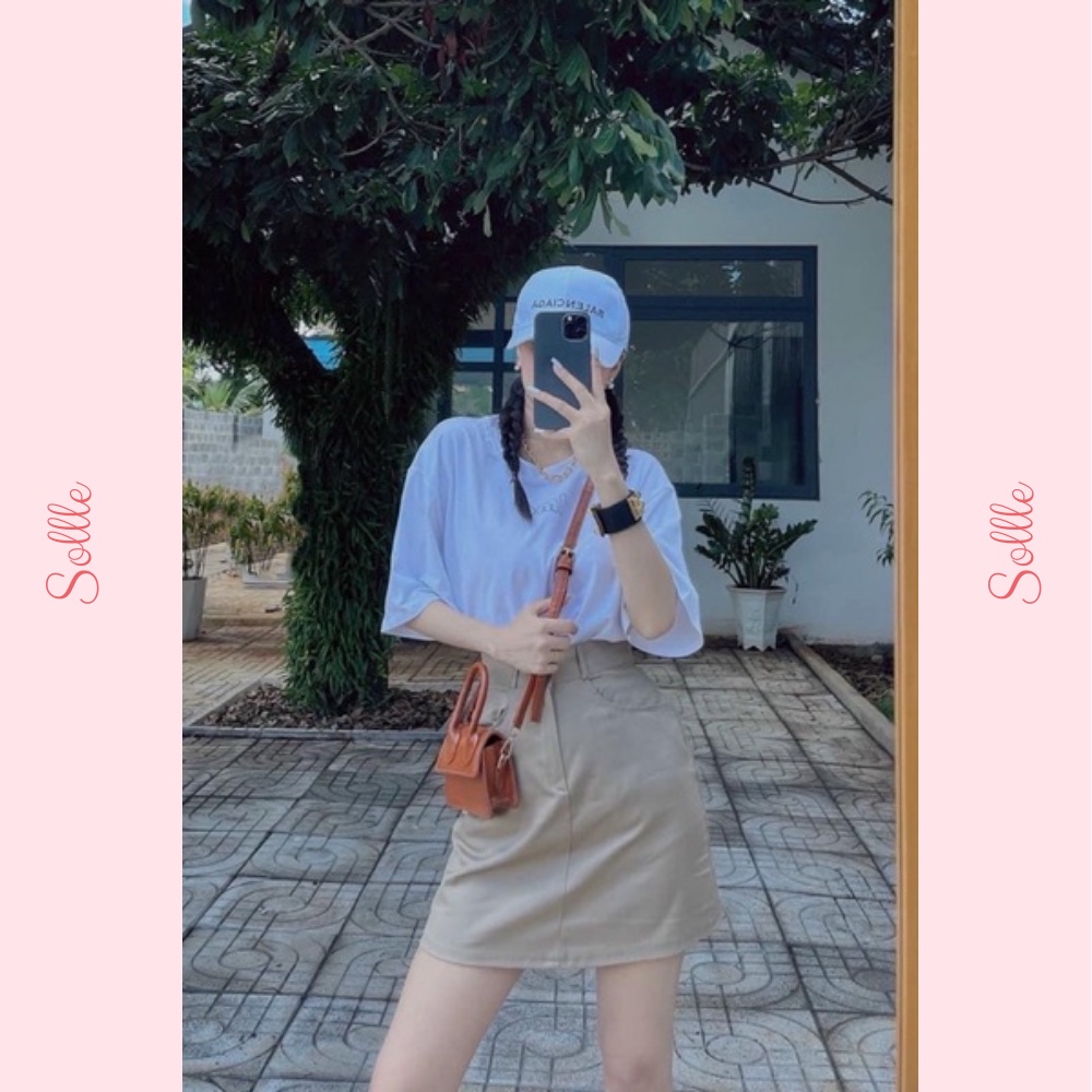Chân váy ngắn chữ A mini cạp cao basic có quần trong chất kaki đẹp đi học Hàn Quốc Sollle