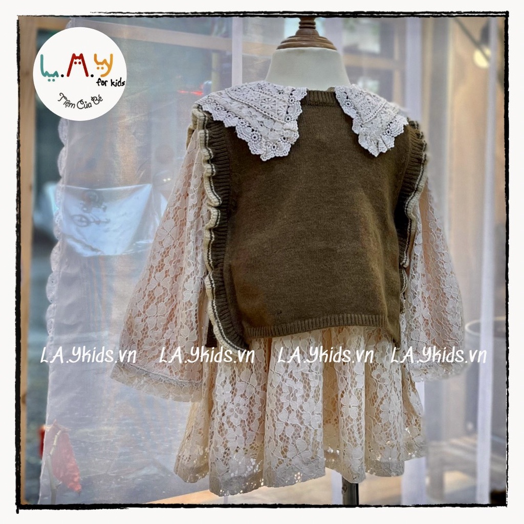 Gile Len Viền Bèo Thắt Nơ Eo 2 Màu Nâu Kem Cho Bé Mix Đồ Ngày Thu Đông L.A.Y kids