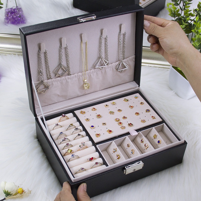 Nafenai Hộp đựng trang sức bằng da PU hai lớp tiện dụng