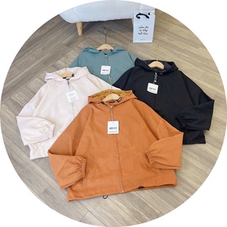 Áo khoác nữ trơn tay phồng có nón chống nắng form rộng