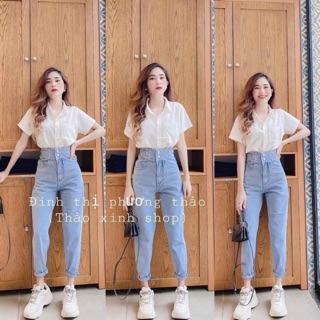 Quần baggy 2 khuy 4 tai xanh nhạt