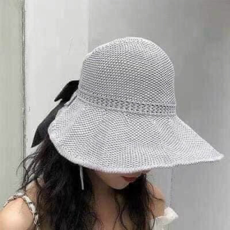 Mũ, nón cói nửa đầu đi biển vành rộng chống nắng thắt nơ Hàn Quốc có thể cuộn lại