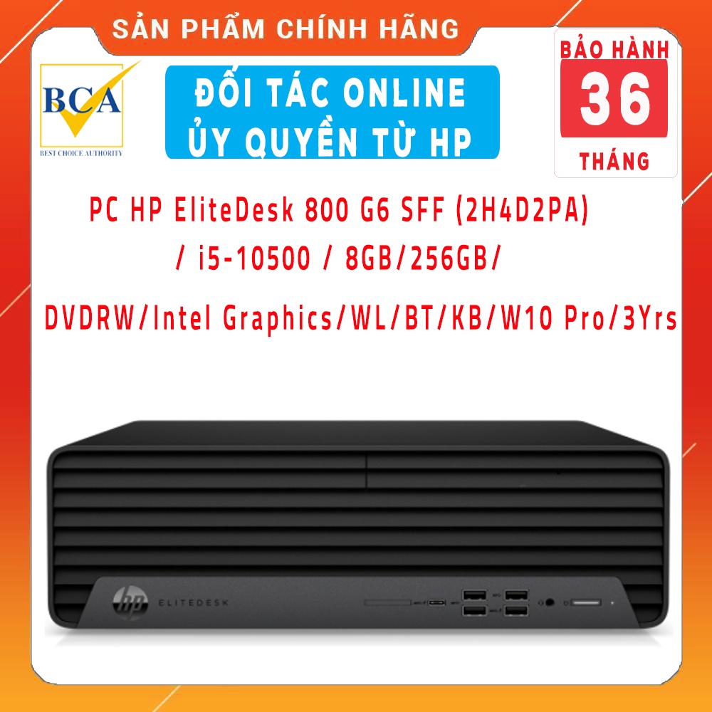 Máy tính mini PC HP EliteDesk 800 G6 SFF  (2H4D2PA)/ i5-10500 / 8GB/256GB/DVDRW/Intel Graphics/WL/BT/KB/W10 Pro/3Yrs