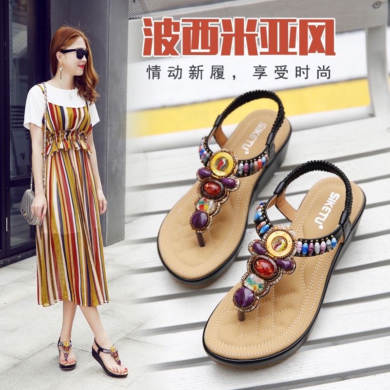 Dép xỏ ngón nữ. Dép kẹp nữ quai hậu 5cm đính đá cao cấp