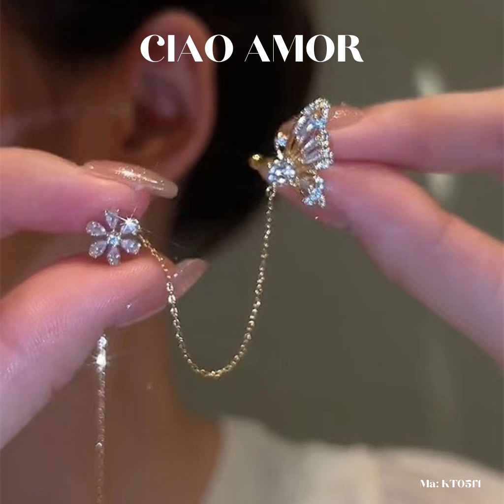 Khuyên tai nữ, Bông tai kẹp vành cánh hoa lấp lánh dự tiệc Trang sức Ciao Amor - KT0514