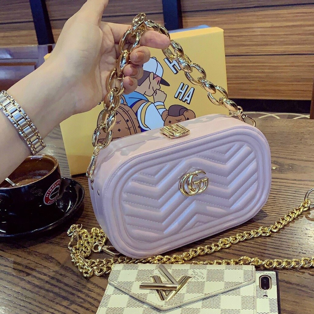 Túi gucci hồng cốp phối xích hàng QC