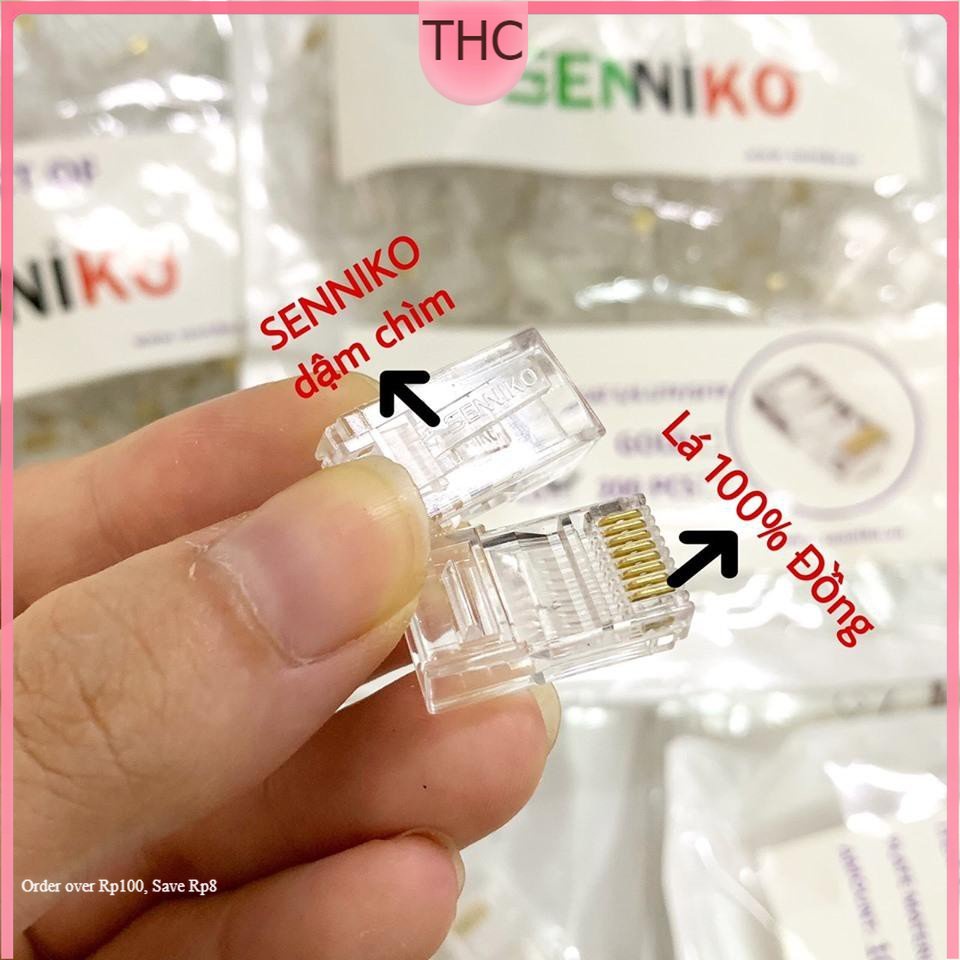 Hạt bấm dây mang RJ45 Cat 5E SENNIKO Túi 100 hạt đồng nguyên chất đầu bấm mạng