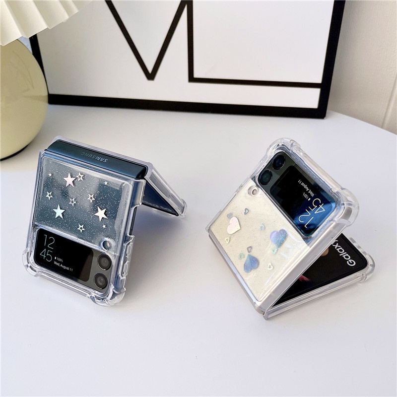 Sang Trọng Ốp Điện Thoại epoxy Trong Suốt Chống Sốc Lấp Lánh Cho samsung galaxy z flip 5 z flip 3 z flip 4