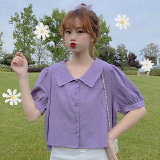 Áo sơ mi tay phồng cổ búp bê phong cách pháp cá tính