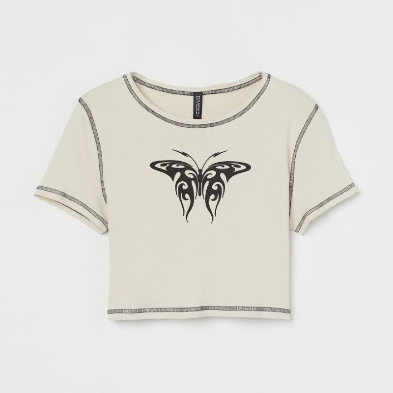 Áo thun H**M Butterfly Cropped Top