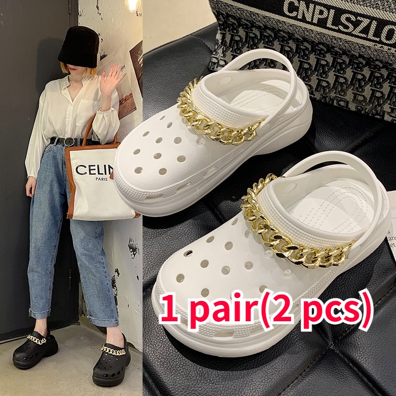 1 PAIR OF gold chain JIBBITZ FOR crocs (2 dây xích trang trí giày dép màu vàng bạc và bạc thời trang