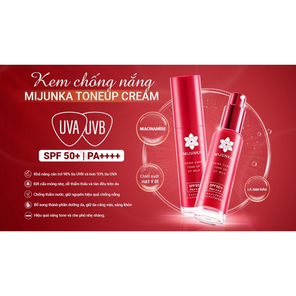 Kem chống nắng Mijunka Aging Care Toneup UV Milk SPF50+/PA++++ 30ml