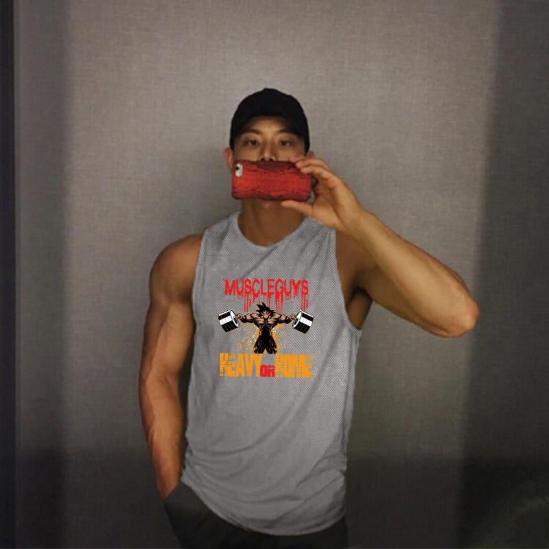 New Workout Gym Summer Mesh Fitness Casual Fashion Tank Top Men Sports Clothing Bodybuilding Singlets Sleeveless Quick Dry Vest