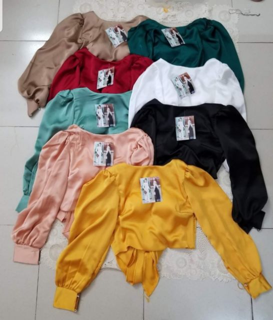 Áo lụa tay dài cột nơ sau siêu sẽy ( ẢNH SHOP CHỤP )